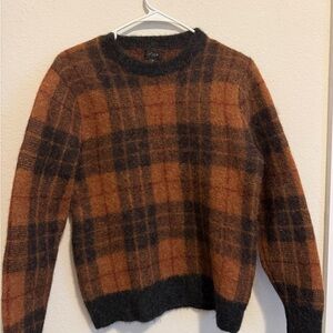 J. Crew Women's Alpaca Plaid Sweater in Orange and Black